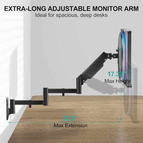 WALI Long Arm Monitor Wall Mount for 17-33 inch Screens, up to 22lbs