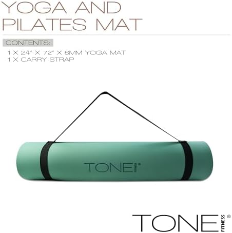 TONE Fitness 1/4" Yoga Mat, Non-Slip Exercise & Pilates Mat with Strap