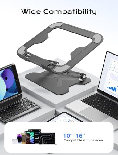 JCZT Adjustable Laptop Stand for Desk, Metal Foldable Laptop Riser, Black