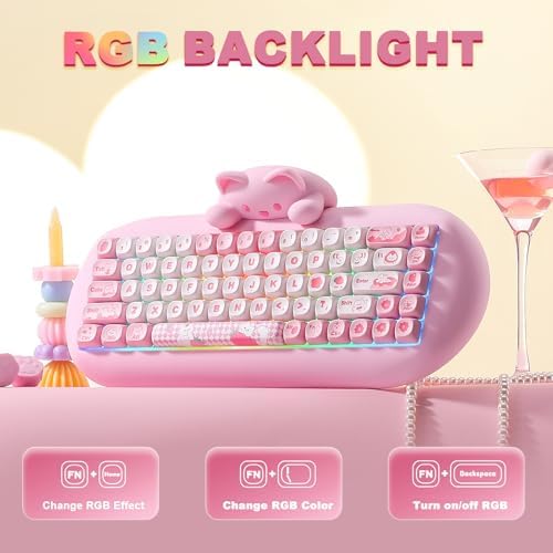 YUNZII C68 Silicone Cute Cat Mechanical Keyboard (Pink, Milk Switch)