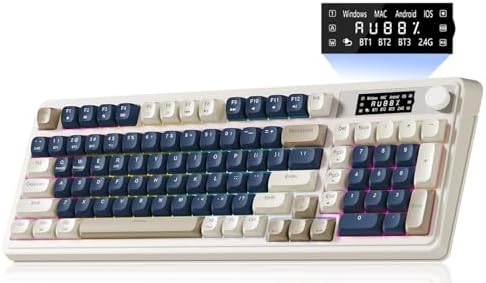 AULA S99 Pro Wireless Keyboard, Gaming Keyboards Media Knob Custom RGB Backlit, 3-Modes BT/2.4G/USB-C Membrane Cute Creamy Keyboard for Windows/MAC/PC Gamer - Blue White