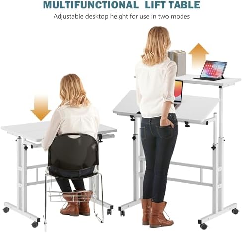 soges Mobile Standing Desk Adjustable Height, White