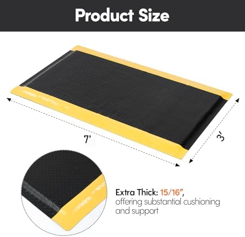 Anti Fatigue Mats Industrial 3' x 7' 15/16" Thick Ergonomic Standing Mat Commercial Heavy Duty Diamond Plate Shop Floor Mat Helps Relieve Back and Leg Soreness