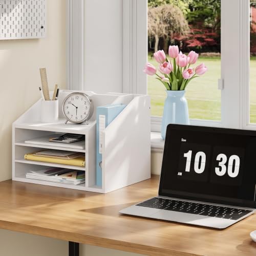 CHOEZON Wooden Desk Organizer, File Organizer with Adjustable Partitions