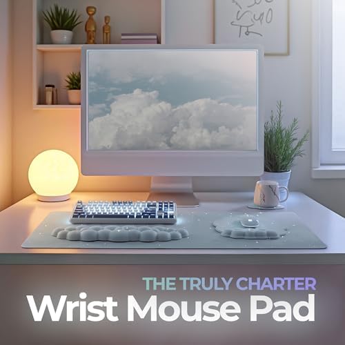 Premium Quality Cloud Wrist Rest Keyboard & Mouse Pad Set – Ergonomic Memory Foam Desk Accessories with Wrist Support for Office & Gaming – Baby-Blue-Sky