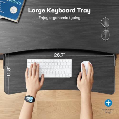 HUANUO 55" x 26" Electric Standing Desk, 2 Drawers & Keyboard Tray, Black
