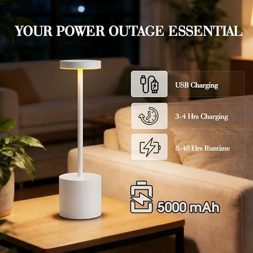 AUDLES White Cordless Table Lamp Set of 2, USB Rechargeable Touch Dimmable