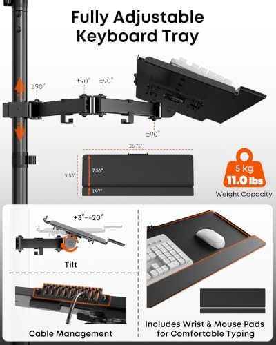 Mobile Computer Workstation Cart for 17''-32” Screens, 3-in-1