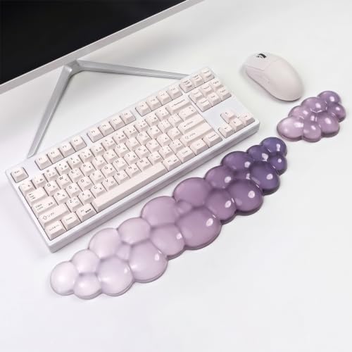 Gel Cloud Wrist Rest for Keyboard and Mouse Gradient Purple Clear Keyboard Wrist Rest Transparent Ergonomic Cute Mouse Wrist Pad Silicone Non-Slip Wrist Pad for Computer Gaming Laptop Home Office