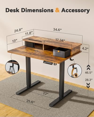 JOY worker 35" Small Electric Adjustable Desk with Monitor Stand & Drawer