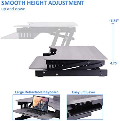Rocelco 32" Height Adjustable Standing Desk Converter - Quick Sit Stand Up Dual Monitor Riser - Gas Spring Assist Tabletop Computer Workstation - Large Retractable Keyboard Tray - Grey (R ADRG)