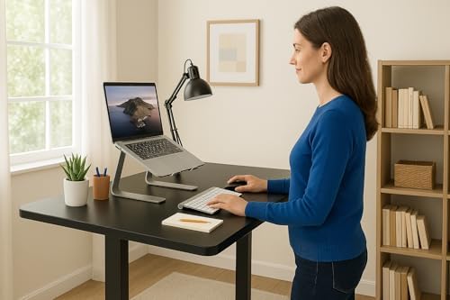 Mount-It! Electric Standing Desk Adjustable Height 40x24 – Compact Sit Stand Desk with Memory Presets, Home Office Workstation, Ergonomic Small Computer Table, Black Frame and Black Top