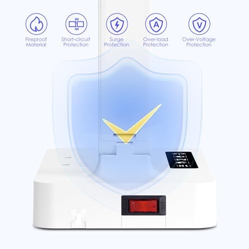 Infiway LED Desk Lamps for Home Office: Desk Lamp with USB Charging Port - 1 USB-A, 1 Type-C Ports, 2 AC Power Outlets, Touch Control Dimmable 5 Color 5 Brightness, Night Light(White)