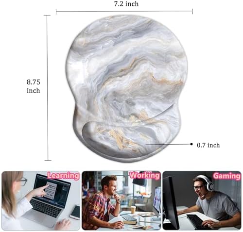 Ergonomic Mouse Pad with Support - Comfortable Wrist Rest, Non-Slip PU Base for Home Office, Studying, Gaming (Gray White Marbling)