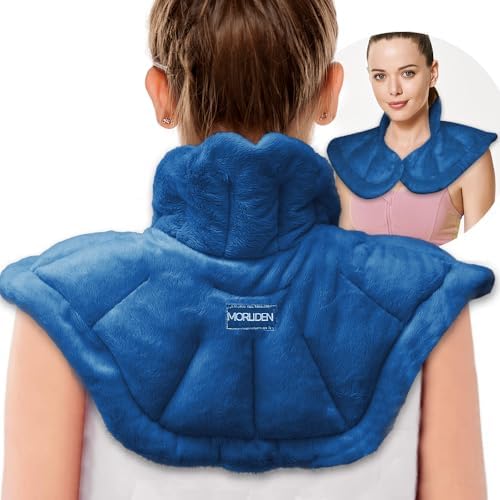 MORLIDEN Microwavable Heated Neck Wrap Warmer and Shoulder Weighted Heating Pad Microwave for Hot and Cold Compress - Dark Blue