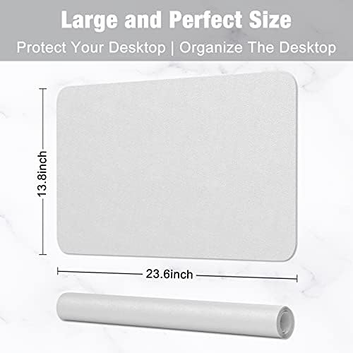 Hsurbtra Desk Pad, 23.6" x 13.8" PU Leather Desk Mat, M Extended Mouse Pad, Waterproof Desktop Blotter Protector, Non-Slip Ultra Thin Small Laptop Keyboard Writing Mat for Office Home, Gray