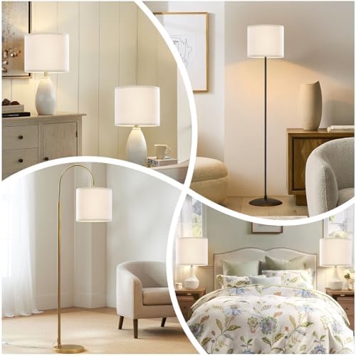 White Linen Small Drum Lampshade, 8.66" Top x 8.66" Bottom x 7.87" High Lamp Shade, Lamp Shade Replacement for Table and Floor Lamps, Pendant Light，Handcrafted Lampshade，Easy Assembly