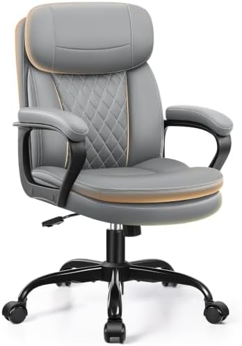 Leather Office Chair, Computer Desk Chair with Dual Back Support