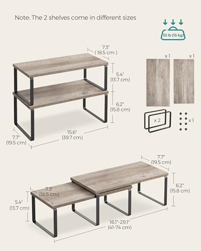 SONGMICS Cabinet Organizer Shelf, Set of 2 Spice Rack, Kitchen Storage