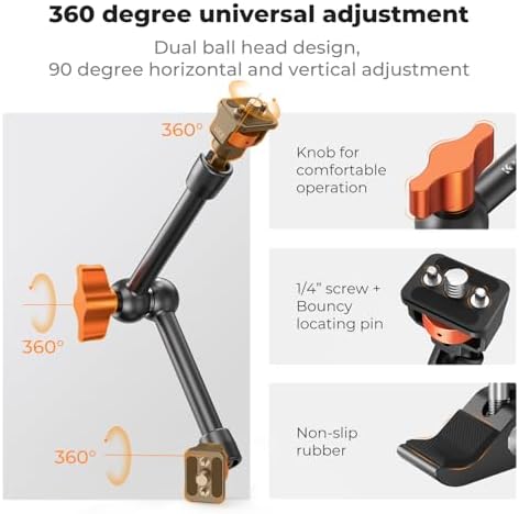 K&F CONCEPT 11" Magic Arm Clamp with ARRI 1/4" & 3/8" Thread Screw