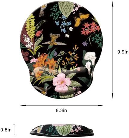 Mouse Pad with Wrist Support, Ergonomic Mouse Pad with Memory Foam Wrist Rest Cushion, Non-Slip Rubber Base Gaming Mice Pad for Home Office Computer Laptop, Flowers Birds