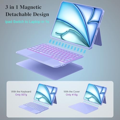 iPad Air 11 inch Case with Keyboard (M4/M3/M2, 2026/2025/2024), Pro 11, Air 5/4th, Wireless Detachable with Stand, Trackpad, Backlit, Slim Cover for iPad A16 11th 2025/10th 10.9" 2022 (Violet Purple)