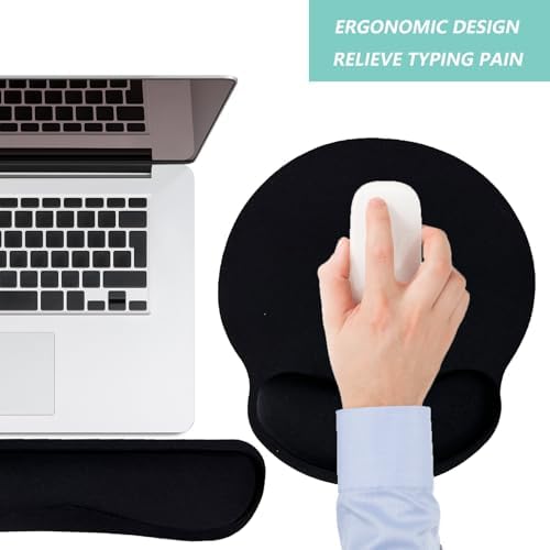 Keyboard Wrist Rest Pad Mouse Pad with Wrist Support Set of 3, Mousepad with Non-Slip Rubber Base, Ergonomic Memory Foam Mouse Wrist Cushion Support for Home Office Laptop Computer Gaming, Black