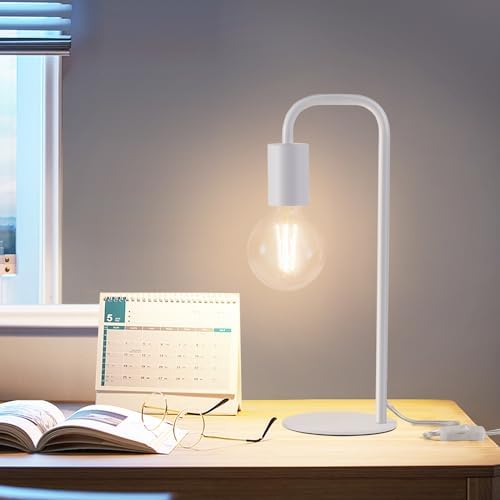 Industrial Modern White Table Lamp 13.5", for Desk or Bedside