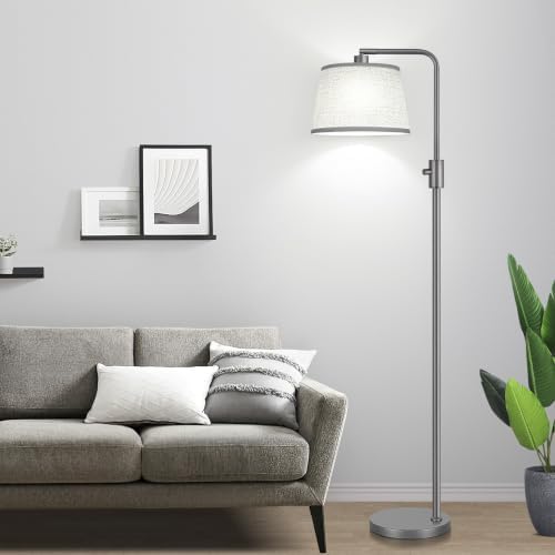 【Upgraded】 Dimmable Floor Lamp, 1000 Lumens LED Edison Bulb Included, Arc Floor Lamps for Living Room Modern Standing Lamp with Linen Shade, Tall Lamps for Living Room Bedroom Office Dining Room-Grey