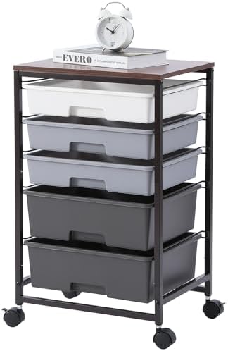 SYKIARIOL Utility Cart with Drawers,5 Drawers Storage Cart,Dark Grey