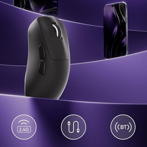 Akko Nest Wireless Gaming Mouse, 8K Polling Rate with PAW 3950 Sensor, 30000 DPI, 49g Lightweight,Omron Mechanical Switches, BT/2.4G/Wired Computer Mouse, Black