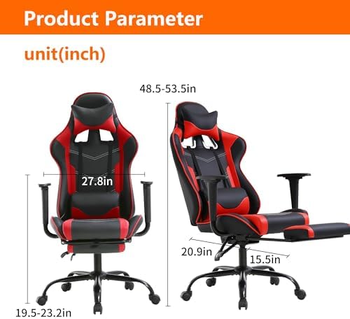 Gaming Chair, High Back PU Leather Gaming Chairs Computer Chair with Headrest & Lumbar Support, Height Adjustable Wide Seat Gaming Chairs for Adults, Game Chair with Footrest & Armrest