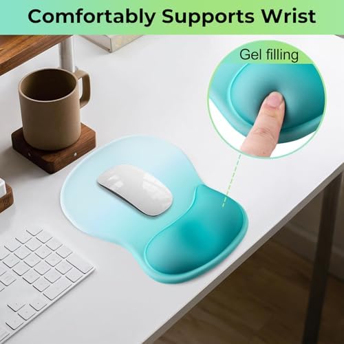 Gel Wrist Rest Mouse Pad, Ergonomic Mousepad with Wrist Support, Relieve Wrist Pain, Gaming Mousepad with Concave Design Cushion & Non-Slip PU Base, for Home Office Laptop Computer, Green Gradient