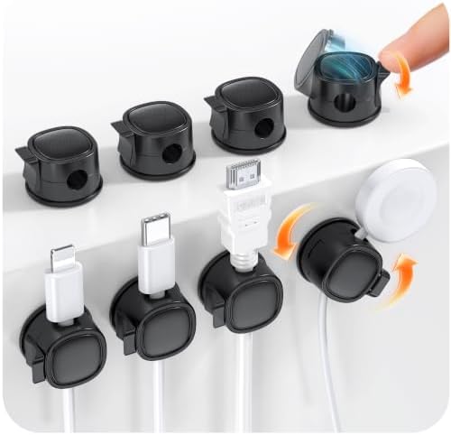 8 Pack 360° Rotatable Cable Clips Cord Organizer,Desk Cable Management Accessory,Cord Clips,Adhesive USB Wire Holder Keeper Organizer Home Office Desk Phone Car Wall Desktop Nightstand Cable Organizer