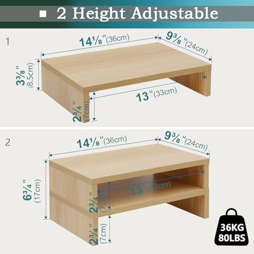 TEAMIX Wood Monitor Stand Riser-2 Packs, Maple