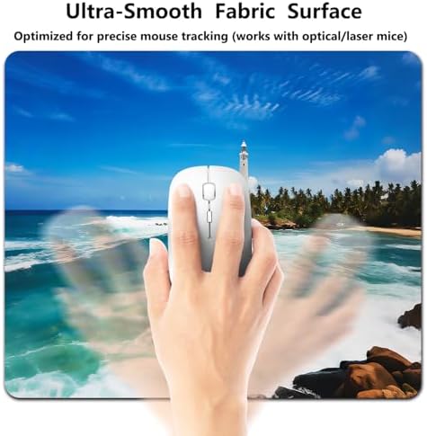 9.5x7.9 Inch Office/Gaming Mouse Pad, Ocean Lighthouse Tropical Island Turquoise Sea Waves Rocks Beach Seaside, Cute Anti-Slip Mat for Desk Decor