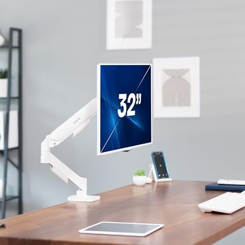 VIVO Single Monitor Stand, Fully Adjustable Arm for 17 to 32 inch Screen, Mechanical Articulating Desk Mount, Gaming and Office Setups, VESA 75x75, 100x100, Max 19.8 lbs, Classic, White, STAND-V001OW