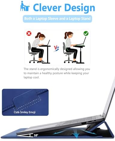 HYZUO 15 Inch Laptop Case Bag Sleeve with Stand for MacBook, Klein Blue