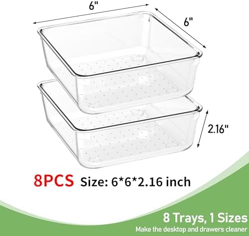 8 PCS Clear Plastic Drawer Organizer Tray, Acrylic Vanity Bathroom Drawer Organizers Trays, Small Desk Drawer Organizer Bins for Cosmetic, Makeup, Kitchen, Office, Drawer Divider Organization
