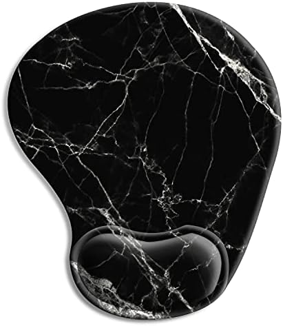 Ergonomic Mouse Pad with Wrist Rest Support Gel with Coaster, Cute Wrist Pad with Non-Slip Rubber Base, Easy Typing & Pain Relief, Black White Marble