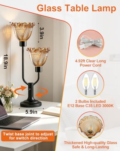 Lightdot Mid Century Modern Table Lamp Dimmable Black Vintage Glass Lamp