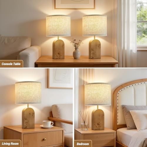 19" Table Lamps Set of 2,Wood Bedside Lamps for Bedroom Living Room-Natural