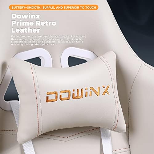 Dowinx Gaming Chair Big and Tall, Ergonomic Game Chair for Adults with Footrest and Massage Lumbar Support, High Back Computer Gamer Chair PU Leather, 350Lbs, for Office, Home, Ivory