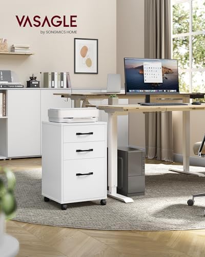 VASAGLE Mobile File Cabinet, 3 Drawers Filing Cabinet with Wheels