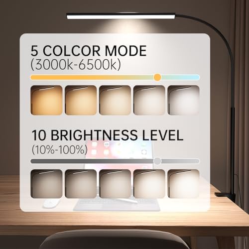 LED Desk Lamp with Clamp, 1200 Lm Eye-Caring Desk Light for Home Office,Pro