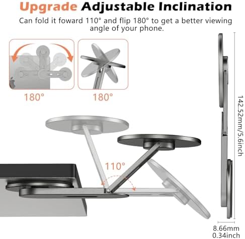 Magnetic Phone Holder for Laptop, 360° Adjustable MacBook Monitor Side Mount for iPhone 17 Pro Max/16/15/14/13/12 MagSafe for Tesla, Portable Foldable Cell Phone Holder Accessory, Gray