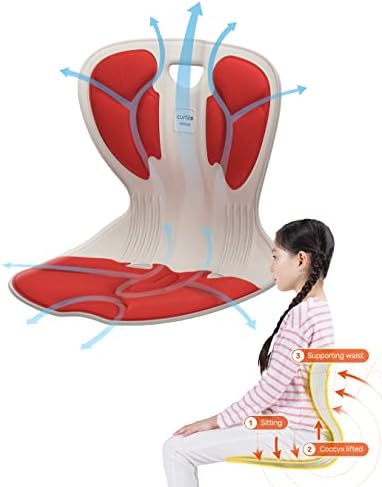 curble Comfy, Ergonomic Chair Back Support, Small and Flexible Posture Corrector for Child and Preteen, Perfect for Yoga, Meditation, School, Desk, Floor Seat (Red)