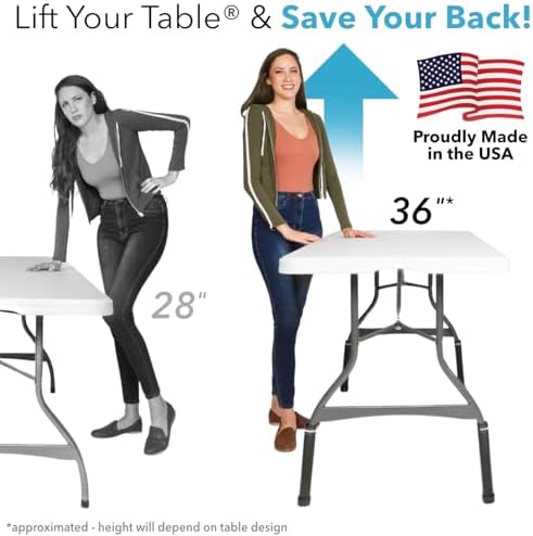 Lift Your Table® Folding Table Risers - Counter, Bar, or XL Height Extenders - Made in the USA, Heavy Duty Extensions Raise Bent Leg Folding Tables (Set of 4) (10 Sets - Counter Height (Movable Foot))