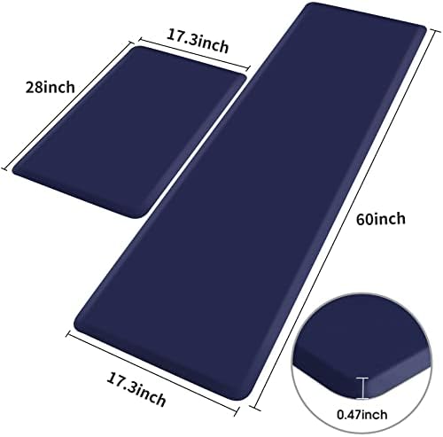 HappyTrends Kitchen Mat,17.3"x28"+17.3"x60" Navy, Cushioned Comfort