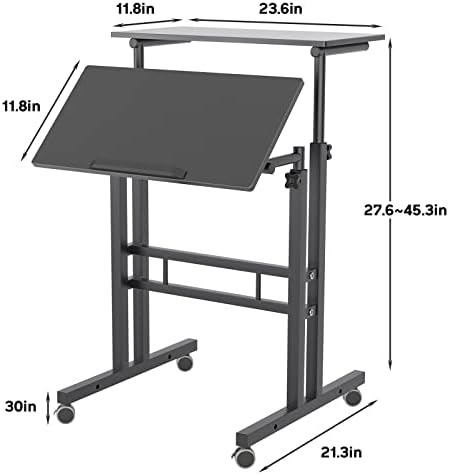 soges 23.6inch Height Adjustable Desk Laptop Desk on The Wheels, Black